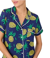 kate spade new york Pineapple Toss Print Short Sleeve Notch Collar Knit Shorty Pajama Set