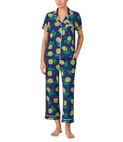 kate spade new york Pineapple Toss Short Sleeve Notch Collar Button-Front Knit Cropped Pajama Set