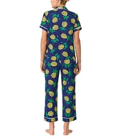 kate spade new york Pineapple Toss Short Sleeve Notch Collar Button-Front Knit Cropped Pajama Set