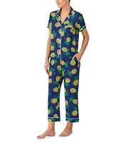 kate spade new york Pineapple Toss Short Sleeve Notch Collar Button-Front Knit Cropped Pajama Set