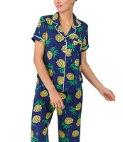 kate spade new york Pineapple Toss Short Sleeve Notch Collar Button-Front Knit Cropped Pajama Set