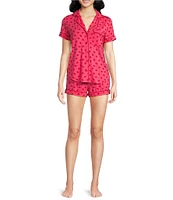 kate spade new york Pink Print Notch Collar Short Sleeve Knit Pajama Set