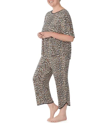 kate spade new york Plus Size Animal Print Jersey Cropped Round Neck Short Sleeve Coordinating Pajama Set