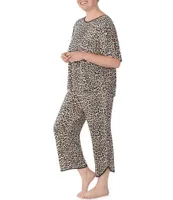 kate spade new york Plus Size Animal Print Jersey Cropped Round Neck Short Sleeve Coordinating Pajama Set