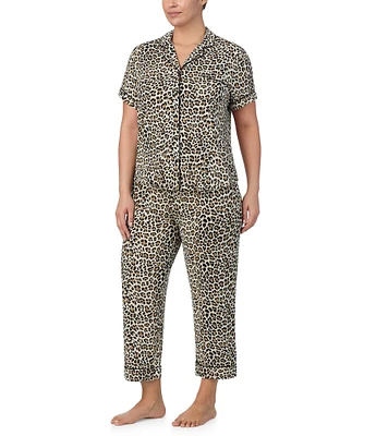 kate spade new york Plus Size Animal Print Short Sleeve Notch Collar Button-Front Knit Cropped Pajama Set