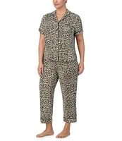 kate spade new york Plus Size Animal Print Short Sleeve Notch Collar Button-Front Knit Cropped Pajama Set