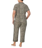 kate spade new york Plus Size Animal Print Short Sleeve Notch Collar Button-Front Knit Cropped Pajama Set