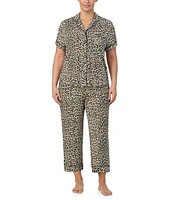 kate spade new york Plus Size Animal Print Short Sleeve Notch Collar Button-Front Knit Cropped Pajama Set