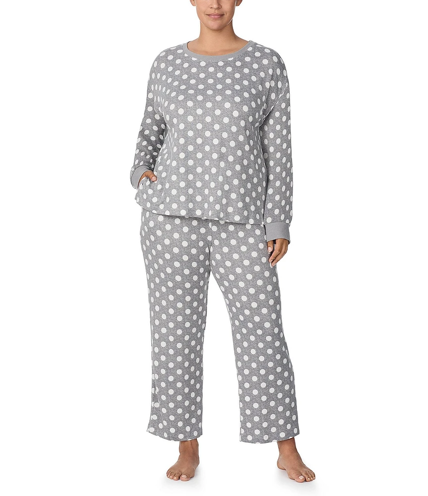 kate spade new york Plus Size Brushed Sweater Jersey Long Sleeve Round Neck Dotted Pajama Set