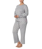 kate spade new york Plus Size Brushed Sweater Jersey Long Sleeve Round Neck Dotted Pajama Set