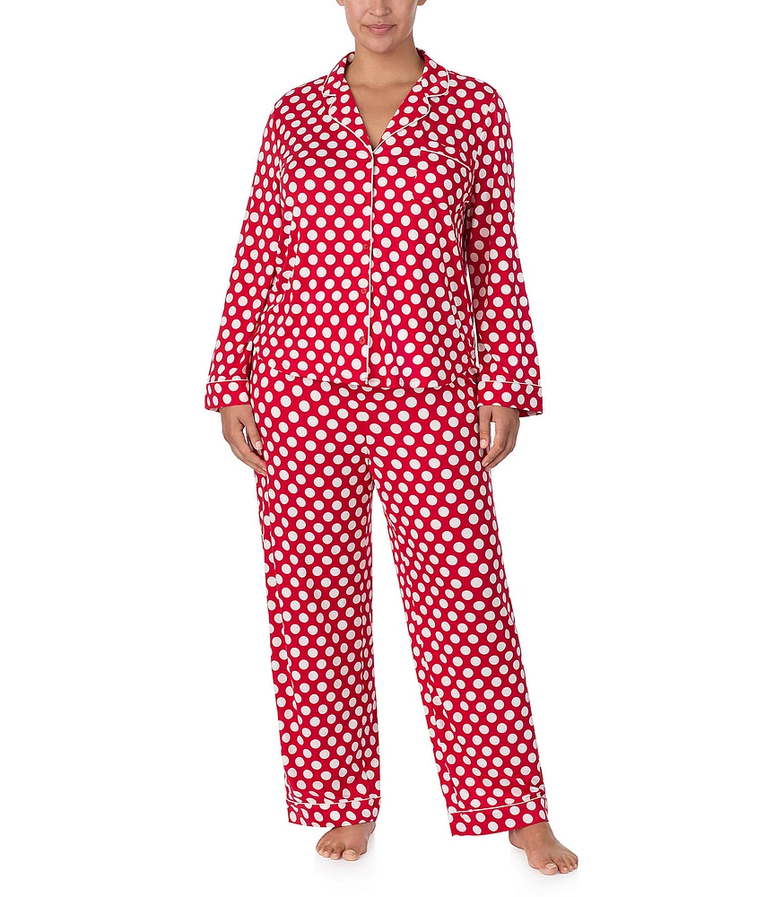 kate spade new york Plus Size Cozy Jersey Dotted Long Sleeve Notch Collar Holiday Pajama Set