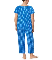 kate spade new york Plus Size Dot Print Short Sleeve Jersey Knit Cropped Pajama Set