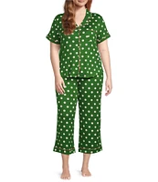 kate spade new york Plus Size Dot Print Short Sleeve Notch Collar Cropped Jersey Knit Pajama Set