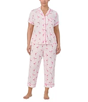 kate spade new york Plus Size Flamingo Print Short Sleeve Notch Collar Knit Cropped Pajama Set