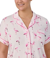 kate spade new york Plus Size Flamingo Print Short Sleeve Notch Collar Knit Cropped Pajama Set