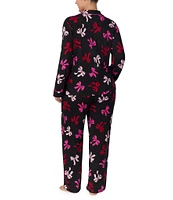 kate spade new york Plus Size Long Sleeve Notch Collar Bow Print Sweater Knit Holiday Pajama Set