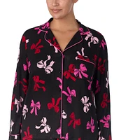 kate spade new york Plus Size Long Sleeve Notch Collar Bow Print Sweater Knit Holiday Pajama Set