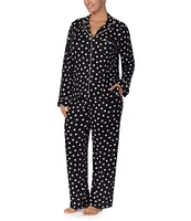 kate spade new york Plus Size Long Sleeve Notch Collar Jolly Dot Print Sweater Knit Holiday Pajama Set