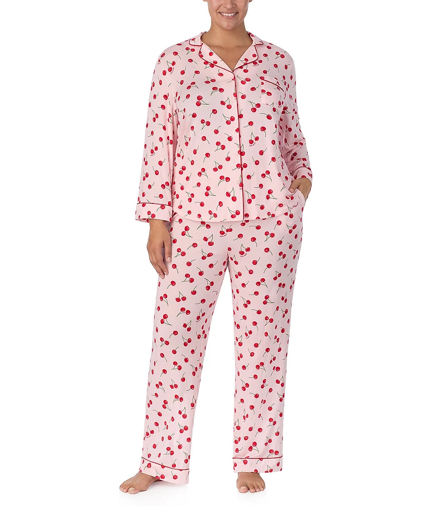 kate spade new york Plus Size Long Sleeve Notch Collar with Coordinating Full Length Pants Knit Pajama Set