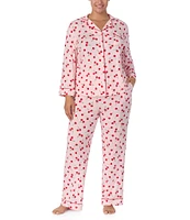 kate spade new york Plus Size Long Sleeve Notch Collar with Coordinating Full Length Pants Knit Pajama Set