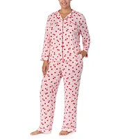 kate spade new york Plus Size Long Sleeve Notch Collar with Coordinating Full Length Pants Knit Pajama Set