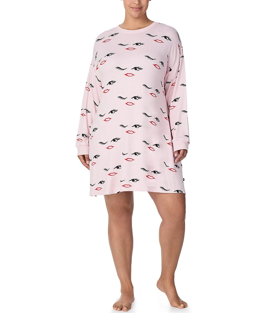 kate spade new york Plus Size Long Sleeve Round Neck Winking Eyes Nightshirt