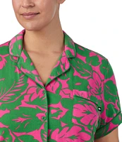 kate spade new york Plus Size Tropical Foliage Short Sleeve Notch Collar Button-Front Knit Cropped Pajama Set