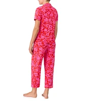 kate spade new york Printed Short Sleeve Notch Collar Knit Cropped Pajama Set