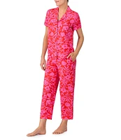 kate spade new york Printed Short Sleeve Notch Collar Knit Cropped Pajama Set