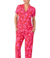 kate spade new york Printed Short Sleeve Notch Collar Knit Cropped Pajama Set