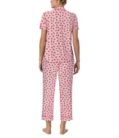 kate spade new york Raspberry Print Short Sleeve Notch Collar Jersey Knit Cropped Pajama Set