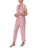 kate spade new york Raspberry Print Short Sleeve Notch Collar Jersey Knit Cropped Pajama Set