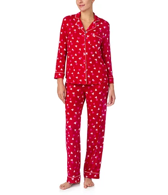 kate spade new york Red Novelty Print Notch Collar Long Sleeve Full Length Knit Pajama set