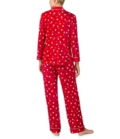 kate spade new york Red Novelty Print Notch Collar Long Sleeve Full Length Knit Pajama set