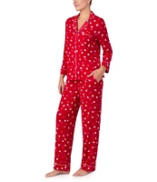 kate spade new york Red Novelty Print Notch Collar Long Sleeve Full Length Knit Pajama set