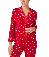 kate spade new york Red Novelty Print Notch Collar Long Sleeve Full Length Knit Pajama set