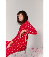 kate spade new york Red Novelty Print Notch Collar Long Sleeve Full Length Knit Pajama set