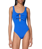 kate spade new york Reversible Scoop Neck Front Bow Accent One Piece Swimsuit