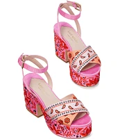 kate spade new york Rio Bandana Floral Print Platform Block Heel Sandals