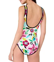 kate spade new york Safari Floral V-Neck Open Back One Piece Swimsuit