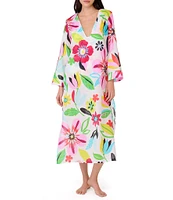 kate spade new york Safari Floral V-Neck Side Slit Caftan Swim Cover-Up