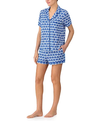 kate spade new york Shell Geo Print Short Sleeve Notch Collar Knit Shorty Pajama Set