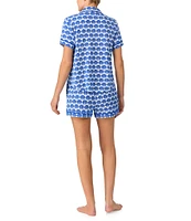 kate spade new york Shell Geo Print Short Sleeve Notch Collar Knit Shorty Pajama Set