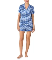 kate spade new york Shell Geo Print Short Sleeve Notch Collar Knit Shorty Pajama Set