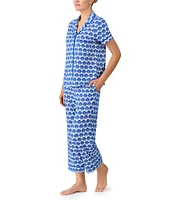 kate spade new york Shell Geo Short Sleeve Notch Collar Button-Front Knit Cropped Pajama Set