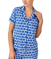 kate spade new york Shell Geo Short Sleeve Notch Collar Button-Front Knit Cropped Pajama Set