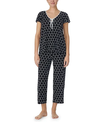 kate spade new york Short Sleeve Dot Print Jersey Knit Cropped Pajama Set