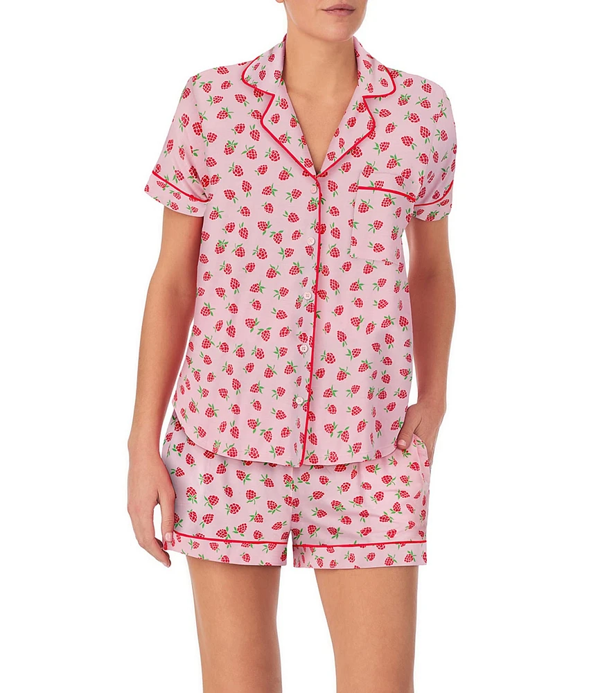 kate spade new york Short Sleeve Notch Collar Cozy Jersey Raspberry Print Pajama Set