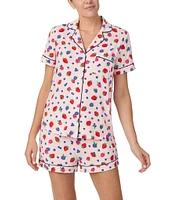 kate spade new york Short Sleeve Notch Collar Jersey Knit Mixed Berries Fruit Print Shorty Pajama Set