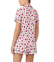 kate spade new york Short Sleeve Notch Collar Jersey Knit Mixed Berries Fruit Print Shorty Pajama Set